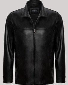 Resim Hakiki Kuzu Derisi Siyah Erkek Deri Mont Gömlek Yaka Deri Ceket Siyah 