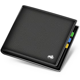 Resim BISON DENIM Erkeklerin Gerçek Deri Cüzdanı - Lüks RFID Engelleme Bifold Fermuarlı Sikke Cüzdanı ve İş Kartı Tutucu, Logolu Siyah, Her Gün Kullanım İçin Dayanıklı ve Şık 