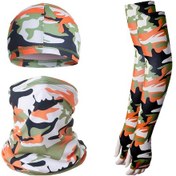 Resim Butu Yaz Anti-Uv Nefes Alabilen Buz İpek Güneşe Dayanıklı Bisiklet Kol Kollu + Astar Kapağı + Boyun Körüğü Seti Kamuflaj Turuncu 