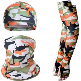 Resim Butu Yaz Anti-Uv Nefes Alabilen Buz İpek Güneşe Dayanıklı Bisiklet Kol Kollu + Astar Kapağı + Boyun Körüğü Seti Kamuflaj Turuncu 