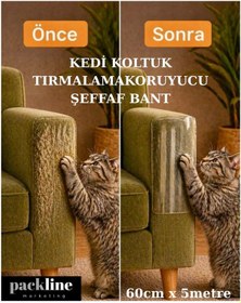 Resim Packline Marketing Kedi Koltuk Tırmalama Koruyucu Şeffaf Yapışkanlı Mobilya Tırmalama Önleyici Bandı 60cm X 5metre 