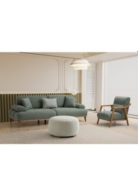 Resim Tera Ahşap Kollu Ayaklı Berjer Yeşil 