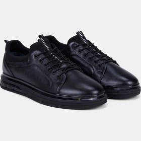 Resim Desa Erkek Siyah Lastik Bağcıklı Deri Sneaker 