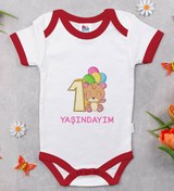 Resim Bitmeyen Kartuş Bk Kids 1 Yaşındayım Tasarımlı Kırmızı Bebek Body Zıbın-1 