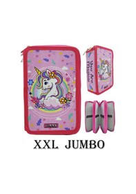 Resim Xl Jumbo Model Unicorn Bahar Kalem Kutusu Organizer Kalemkutu 3 Bölmeli Kalemlik Pembe Pembe 