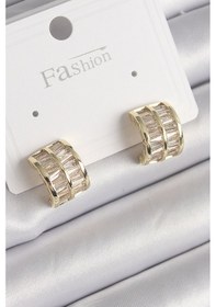Resim Pirinç Gold Renk Çift Sıra Zirkon Taşlı Kadın Küpe - Tj-bkp9756 Beyaz 