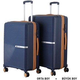 Resim Mçs Bavul Büyük Ve Orta 2li Set Kırılmaz Silikon Valiz V374 Laci/hardal Lacivert 