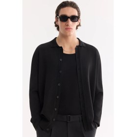 Resim AVVA Erkek Siyah Polo Yaka Düğmeli Rayon Regular Fit Hırka A61Y5001 