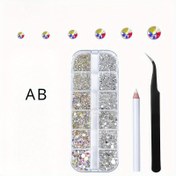 Resim 2400 adet Tırnak Sanatı Taşları Kiti, Çeşitli Boyutlarda Düz Arka Taşlar (1.5-4.5 mm), Depolama Organizatör Kutusu, Mum Kalem ve Mincik ile, Kokusuz, Kendin Yap Tırnak Sanatı ve Dekorasyonlar için 