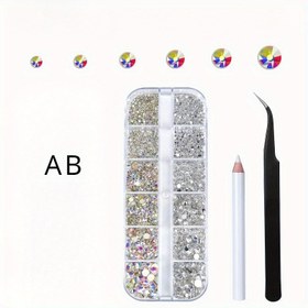 Resim 2400 adet Tırnak Sanatı Taşları Kiti, Çeşitli Boyutlarda Düz Arka Taşlar (1.5-4.5 mm), Depolama Organizatör Kutusu, Mum Kalem ve Mincik ile, Kokusuz, Kendin Yap Tırnak Sanatı ve Dekorasyonlar için 
