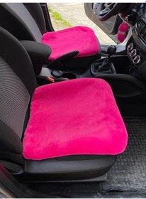 Resim Yumuşak Tüylü Peluş Serme Oto Koltuk Koruyucu Minder Ön 2'li Fuşya Pembe 