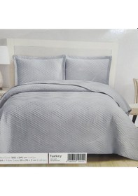 Resim Washed Çift Kişilik Yatak Örtüsü Mozaik Gri Gri 