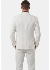 Resim Deep Sea Deepsea Erkek Beyaz Slim Fit Kruvaze Takım Elbise Likralı Çizgili Dokulu Metal Düğmeli 2600820 