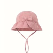 Resim 1 adet Bebek Güneş Şapkası, Baskılı Kurdele ile - Hafif, Cilt Dostu Polyester, Sevimli Pembe Kova Şapkası, Gençler için İdeal, Açık Hava Aktiviteleri ve Doğum Günü Kutlamaları için İdeal, Güneş Koruma | Eğlenceli Tasarım | Hafif Şapka 