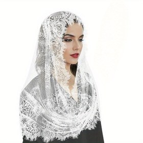 Resim 1 adet Zarif Dantel Perde - Yumuşak Polyester ve Spandex Karışımı, İnci Floral Tasarım, Kilise, Düğün ve Kutsal Hafta için Mükemmel, Güneş Koruma Başlığı, Kilise Kıyafeti | Zarif Dantel Perde | İnci Dantel İşlemi, Dantel Başörtüsü 