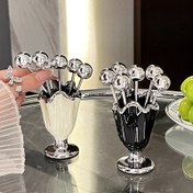 Resim Mini plise meyve çatalı + 6 küçük çatal, paslanmaz çelik malzeme, ev güvenliği küçük çatal seti, saklama kavanozu, kek tatlı meyve çubuğu, festivaller için uygun 
