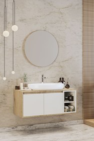 Resim Gül Beyaz 80 Cm Banyo Dolabı Ayna Lavabo 