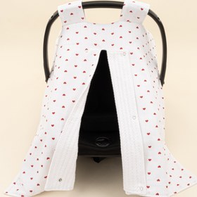 Resim Puset Örtüsü - Çift Taraflı - Beyaz Örgü - Kırmızı Kalp 