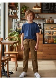 Resim Zekids Erkek Çocuk Esnek Kumaş Beli Lastikli Pantolon-16399 Bej 