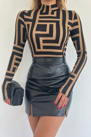 Resim Hera Moda Hera Moda Desenli Dik Balıkçı Yaka Bluz 