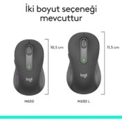 Resim Logitech M650 Signature 910-006236 Siyah Sessiz Büyük Boy Sol El Optik Kablosuz Mouse Teşhir 