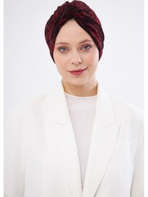 Resim Hürrem Bone Bordo Simli Büzgülü Tesettür Bone Jakar Çiçek Desenli 2317 16 Bordo 
