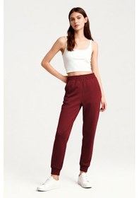 Resim Tommy Life Bordo Yüksek Bel Jogger Rahat Form Manşetli Kadın Eşofman Alt - 94561 Bordo 