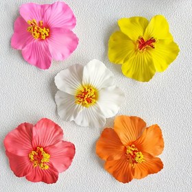 Resim 5 adet/3 adet Kadın Hibiskus Çiçeği Saç Tokaları Tatil Stili Plaj Tatlı Saç Tokaları Düz Renk Bohem Sevimli Çok Yönlü Saç Tokaları Saç Aksesuarları 