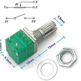 Resim 5 Pin 10kohm Potansiyometre B10k Anahtarlı Pot Tırtıklı 15mm Dön 