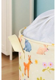 Resim İronika Animals Büzgülü Sepet Oyuncak Çamaşır Havlu Sepeti Yuvarlak Temiz Kirli Çamaşır Sepeti Sarı 