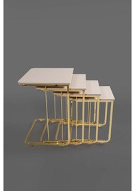 Resim Tekerlekli Veys Sehpa Gold 4 Lü Zigon Sehpa - Orta Sehpa - Yan Se (550703428) 