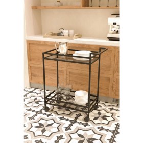 Resim Dekopratik Vortex Metal Füme Temperli Cam Tekerlekli Çok Amaçlı Servis Arabası Minimalist 