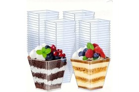 Resim Braventa Collection Beysüs Kübik Prizma Kase Mika Plastik Şeffaf Kapaklı Sunum Kabı 24 Lü 120 cc 