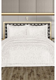 Resim Laçin Dolgulu Kadife Çift Kişilik Yatak Örtüsü Krem Krem 