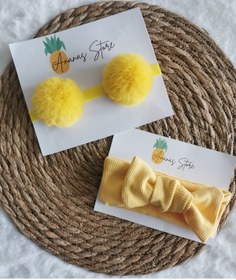 Resim Kız Bebek Sarı Ribana Bandana Ve Peluş Ponpon Bandana Seti 