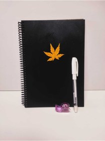 Resim Tasarım Siyah Defter Sonbahar Temalı Anne Bebek Albümü Siyah Yapraklı Gezi Defteri Ahşap Kapak Siyah Çizim Defteri 