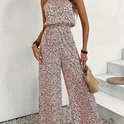 Resim Kadınların şık çiçek desenli halter boyunlu maxi tulum - Sırtı açık, düğmeli tasarım, ilkbahar/yaz için mükemmel, rahat ancak şık kıyafet, rahat kıyafet|Çiçek desenli tulum|Sırtı açık tasarım 