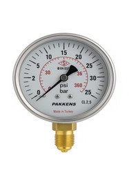 Resim Pakkens 63mm 0/25 bar-psi Alt Bağlantılı Gliserinli Manometre CL 2.5 (G1/4”B) 