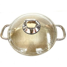 Resim Çelik Kulplu Titanyum Granit Basık Karnıyarık Pilav Tenceresi 30 Cm Bej 