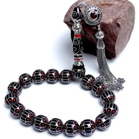 Resim Tesbih Rüyası Kusursuz İşçilik Gümüş Nakkaş Tasarımlı Efe Maskot Erzurum Oltu Taşı Tesbih 