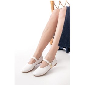 Resim İnf-324 Beyaz Baretli Tokalı Günlük Kadın Babet Beyaz 