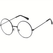 Resim 1 Adet Büyücü Temalı Yuvarlak Siyah Çerçeve Gözlük - Erkek ve Kadınlar İçin Şeffaf Lensli Metal Kollu Moda Dışı Gözlük, Cadılar Bayramı ve Kostüm Partileri İçin Mükemmel 