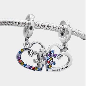 Resim Kalpli Arkadaşlık Puzzle Parçası Charm | 925 Ayar Gümüş 