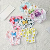 Resim 1 adet Yıkanabilir Köpek Bezi, Polyester Köpek Fizyolojik Pantolonu, Kurdeleli Yeniden Kullanılabilir Evcil Hayvan Adet İç Çamaşırı, Nefes Alabilir Dişi Köpek Külodu, Çeşitli Desenler 