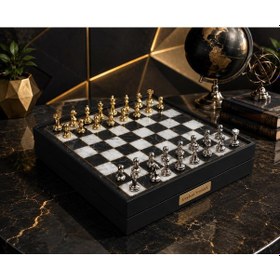 Resim Kişiye Özel Lüks Metal Satranç Takımı Mermer Desenli Sandıklı Premium Oyun Seti 20 Cm. Klasik Figür 