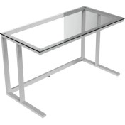 Resim Evka Tekli Desk Çalışma Masası - Mat Beyaz Ayak Şeffaf Cam 