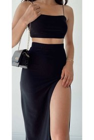 Resim Moda Tekcan Uzun Yırtmaçlı Büyük Beden Etek 