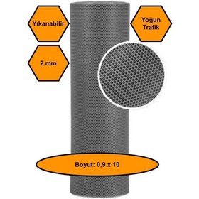 Resim Gri Petek Mat Pvc Kaydırmaz Petek Paspas, 0,9x10 Metre 
