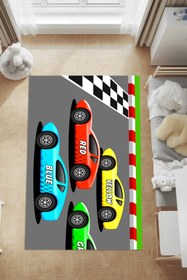 Resim Kessy Home Studio Ralli Arabalar Desenli Eğlenceli Oyun Halısı Yıkanabilir Kaymaz Taban Çocuk Odası Halısı 5 