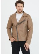 Resim Erkek Vizyon Yeni Sezon Çapraz Fermuarlı Deri Ceket Mont-Vizon 